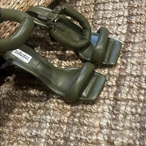 Sebastian Milano Olive Green Square Toe Padded Puffer Heel thumbnail 3
