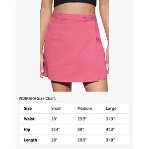 Womens Pink Denim Mini Skirt High Waisted Button‎ Wrap A-Line Flirty Size Medium thumbnail 3