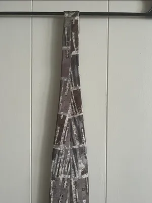 Bruno Piattelli Brown & Cream Geometric Silk Tie with Map Design thumbnail 3