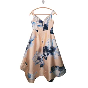 Women's Floral Off Shoulder Satin Midi Dress Size 10 Pink Wedding Guest Cocktail thumbnail 4