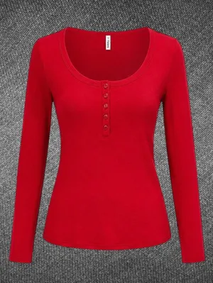 Halara Red Fitted Long Sleeve Henley Top Size S NWT thumbnail 1