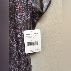 NEW Free People Universal Surplice Jumpsuit Purple Paisley Boho Cottage Whimsy L thumbnail 7