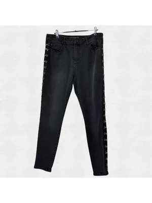 Faded Black Silver Hook Midrise Skinny Jeans Blackheart 13 10 Edgy Punk Goth Alt thumbnail 2