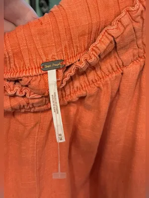 NWOT Free People Day's End Linen Pull-On Pants - poppy red coral - Medium thumbnail 8