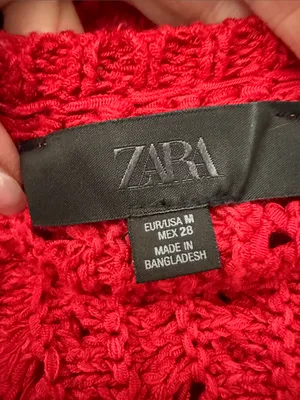 Zara Red Crochet Knit Short Sleeve Button Up Cardigan Sweater thumbnail 3