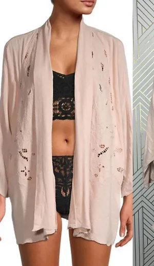Free People Cool Nights Crochet Cardigan Conch Pink Size Small‎ thumbnail 1