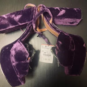 NWT Velvet Platform Sandals with Bow Detail - Women 36 (6) - Purple thumbnail 2