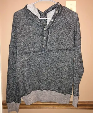 BKE Gimmicks X Double V Neck Marled Heather Button Sweatshirt Grey Black XS thumbnail 3