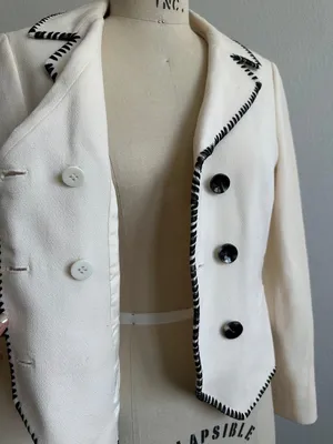 Tahari Womens Wool Blazer Cream Black Contrast Stitch Size 4 Vintage thumbnail 12