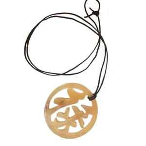 Chinese circle yellow pendant necklace on cord thumbnail 7
