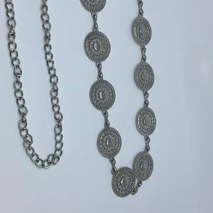 Vintage Y2K Boho Silver Mandala Circle Chain Belt, Fits 26.5–46 Inches, X7GA1166 thumbnail 7