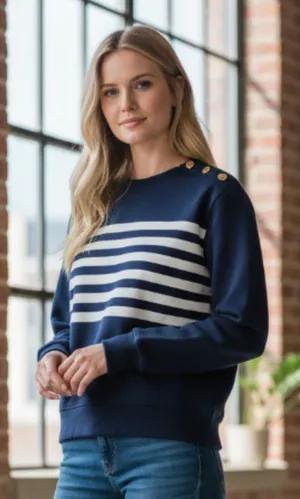 NWT J.CREW Striped button-shoulder crewneck pullover thumbnail 1