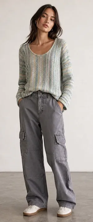 Garage Cargo Pants Women 00 Grey Utility Straight Leg Streetwear Grunge Punk Y2K thumbnail 1