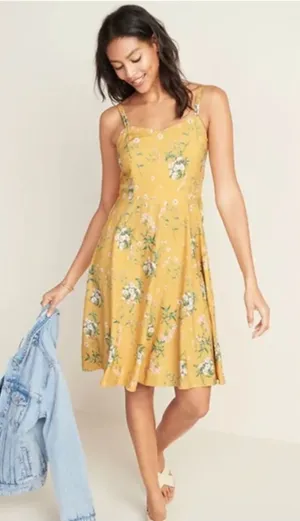 NWT Old Navy‎ Smock Cami Sundress Mini Ruffle Hem Yellow Floral Summer Size XS thumbnail 1