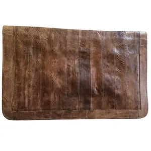 Vintage 80s 90s Shoesstrings Snakeskin Clutch Purse Bag Brown 11.5” x 7.5” thumbnail 2