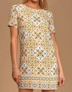 Lulus Women’s Dandy Lion Yellow Print Sleeveless Shift Dress Size Small thumbnail 1