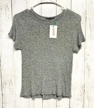 Brandy Melville Top Women One Size Gray Ribbed Knit Crewneck Short Sleeve Blouse thumbnail 1