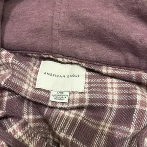 American Eagle purple cream plaid hoodie button-down flannel shirt top woman’s L thumbnail 8