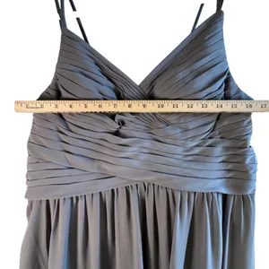 Azazie Bridesmaid Dress Steel Grey Chiffon Lace Maxi Gown Formal Sz A14 Wedding‎ thumbnail 4