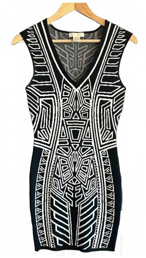 Jealous Tomato Womens Dress Medium Black White BodyCon Knit Pull Over Mini thumbnail 1