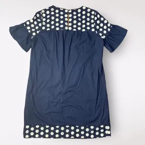 J.Crew Navy Blue White Bell Short Sleeve Fringe‎ Polka Dot Shift Dress Size 8 thumbnail 5