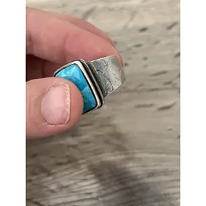 NK Thailand 925 Sterling Silver turquoise ring Rectangle Square Approx Size 7.5 Blue thumbnail 5