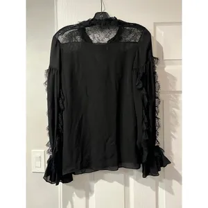 NEW‎ ALEXIS Black Lace Ruffle Long Sleeve Button Down Blouse Top XS thumbnail 6