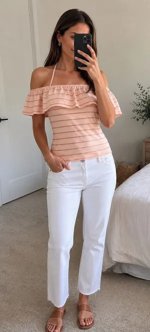 & Other Stories Blush Pink Off-Shoulder Ruffle Top thumbnail 1