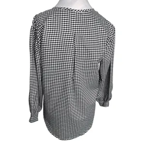 Gingham Black and White Plaid Gingham Bow Tie Front Blouse Long Sleeve Medium thumbnail 4