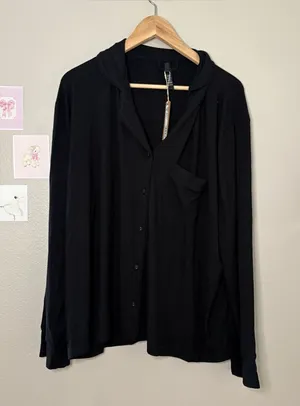 Skims new black ribbed lounge sleep set top plus size 2XL cozy quiet luxury soft thumbnail 1
