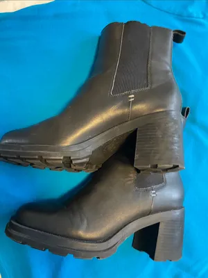 Crown Vintage Black Leather Square-Toe Combat Boots thumbnail 1
