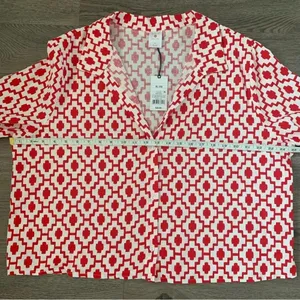 Shade & Shore™ Cropped Button-Up Short Sleeve Cover Up Top - Size XL - Red - NWT thumbnail 8