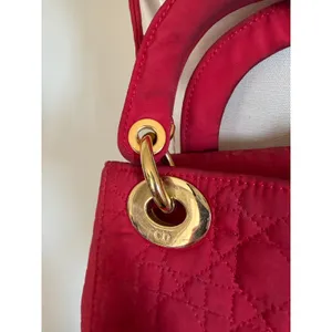 Vintage Christian Dior Lady Dior Red Cannage Nylon Canvas Bag w/ Strap thumbnail 3