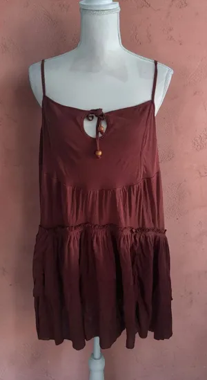 FREE PEOPLE Beach Brown Swing Dress Size Medium thumbnail 1
