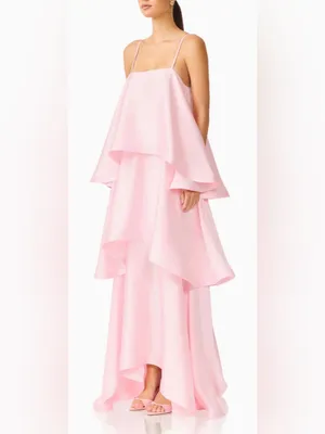 NEW Elliatt Tilly Tiered Maxi Dress blush pale pink satin fabric Sz M thumbnail 2