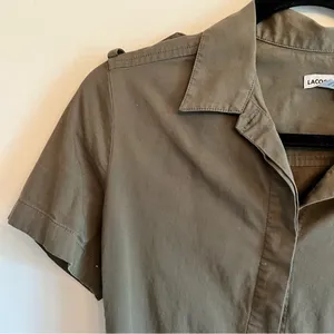 Lacoste Army Green Button Up Safari Belted Shirt Dress | S thumbnail 7