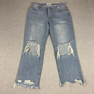 We The Free Jeans Womens 28 Blue Light Wash High Rise Straight Distressed Hem thumbnail 1