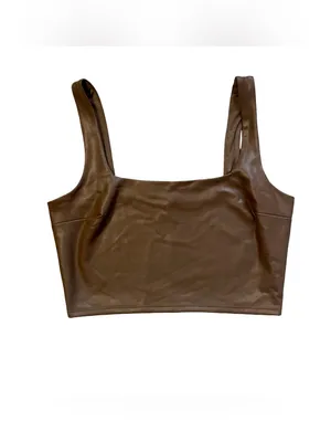 Express Brown Faux Leather Body Contour Crop Tank Medium thumbnail 3