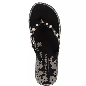 Juicy Couture Black Sandals with Gold Floral Design Size 7 thumbnail 13
