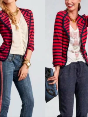 CAbi Red and Navy Striped Knit Blazer thumbnail 4