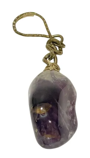 Vintage Amethyst Gemstone Keychain Charm Pendant‎ Gold Tone Purple thumbnail 1