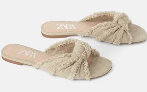 Zara Tan Mules with Frayed Detail thumbnail 1