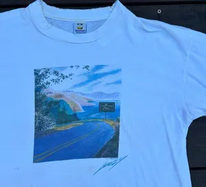 Gildan White Vintage 90s Jeff Leedy Scenic Cotton T-Shirt w/ a Great Fade Graphic Tee thumbnail 2