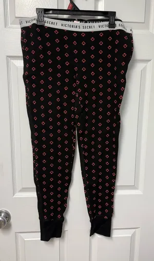 Victoria's Secret Black Lounge Pants with Pink Geo Print thumbnail 1
