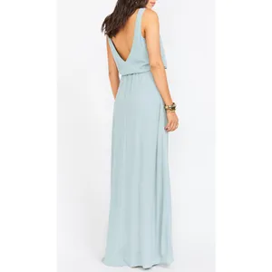 Show Me Your Mumu SMYMM Sz‎ L Kendall Maxi Dress Silver Sage Crisp Slit Flowy thumbnail 3