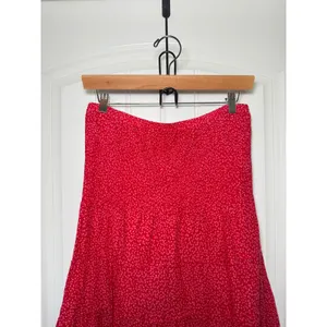 Free Planet Free People Women's Medium Red Pink Smocked Waist Tiered Cottagecore Skirt Boho thumbnail 3