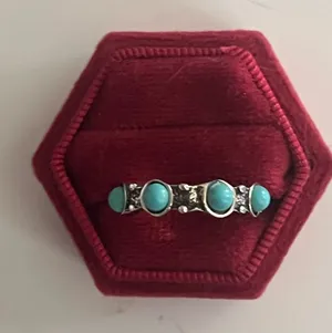 Bohemian Style Stainless Steel Silver Faux Turquoise Ring Size 8 NWT thumbnail 1