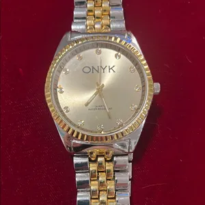 Gold and Silver ONYK Large Watch with Crystal Numbers thumbnail 2