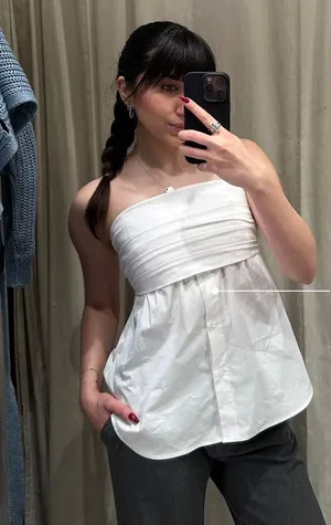 ZARA NWT  STRETCH POPLIN TOP WHITE. SIZE Medium thumbnail 2