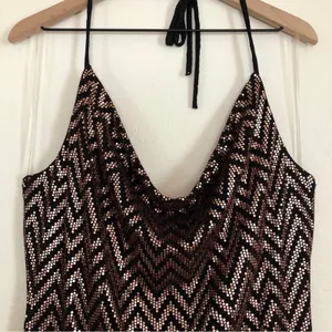 Curvy Sense Sequin Zigzag Striped Black Rose Gold Halter Bodycon Mini Dress 2X thumbnail 3